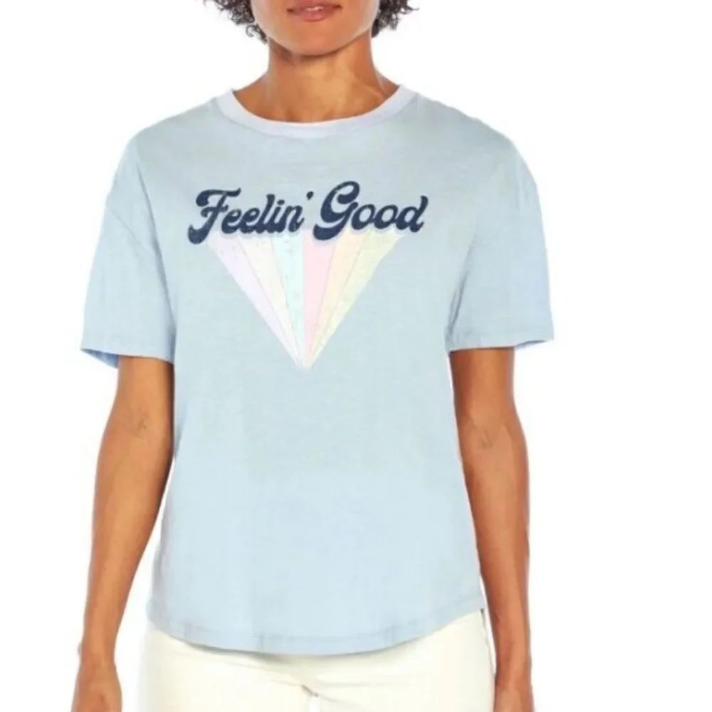 Wildfox Feelin Good Blue Short Sleeve Graphic Tee Shirt Women’s Small